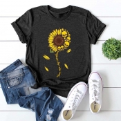 Lovely Casual Print Black T-shirt