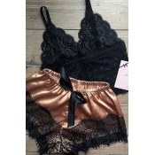 Lovely Sexy Lace Hem Brown Sleepwear