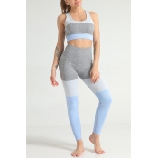 Lovely Sportswear Color-lump Patchwork Blue Two-pi