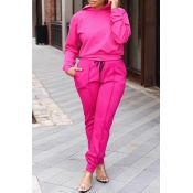 Lovely Casual Hooded Collar Rose Red Two-piece Pan