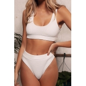 Lovely Basic Skinny White Two-piece Swimsuit