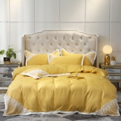 Lovely Sweet Lace Hem Yellow Bedding Set