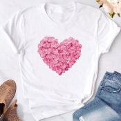 Lovely Casual Heart White T-shirt