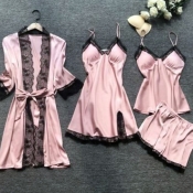 Lovely Leisure Lace Patchwork Pink Sleepwear