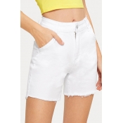 Lovely Trendy Buttons Design White Shorts