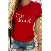 Lovely Casual Letter Print Red T-shirt