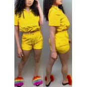 Lovely Leisure Lace-up Yellow Two-piece Shorts Set