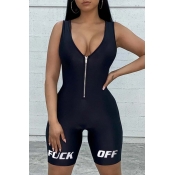 Lovely Trendy Zipper Design Black One-piece Romper