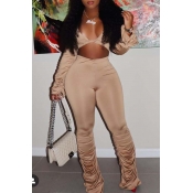 LW Sexy Fold Design Khaki Two-piece Pants Set