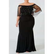 Lovely Trendy Patchwork Black Maxi Plus Size Dress