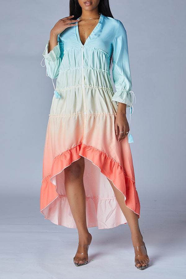 

Lovely Sweet Gradual Change Multicolor Ankle Length Dress, Multi