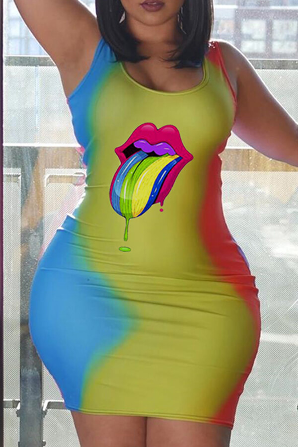 

Lovely Leisure Lip Print Multicolor Mini Dress, Multi