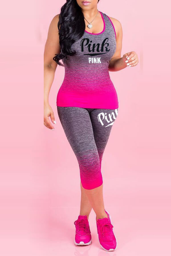 

Lovely Sportswear Letter Print Rose Red Two-piece Pants Set