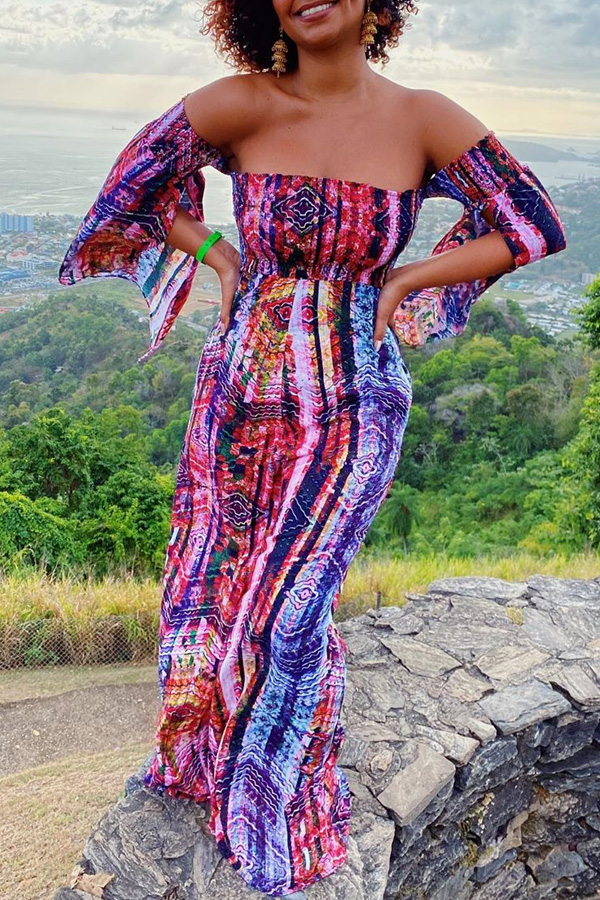 

Lovely Bohemian Print Multicolor One-piece Jumpsuit, Multi