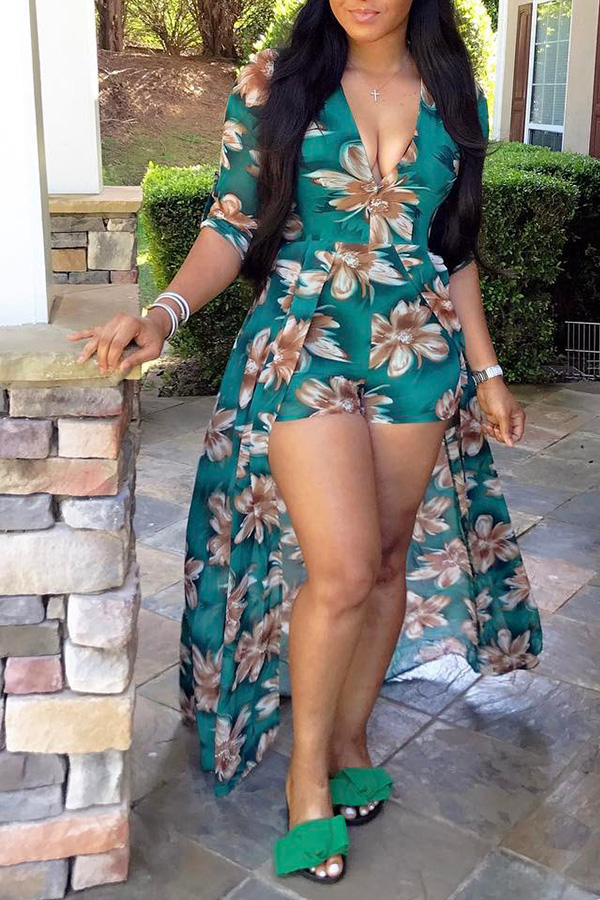 

Lovely Bohemian Print Green One-piece Romper