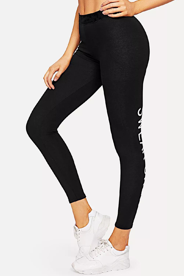 Lovely Sportswear Letter Print Black Leggings