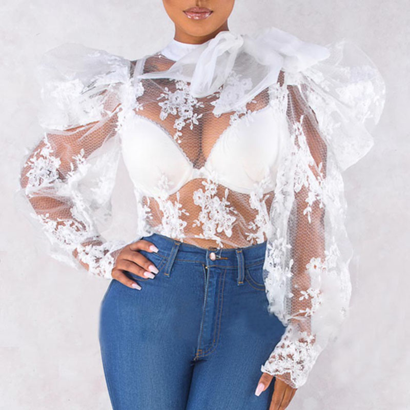 

Lovely Sweet See-through White Blouse