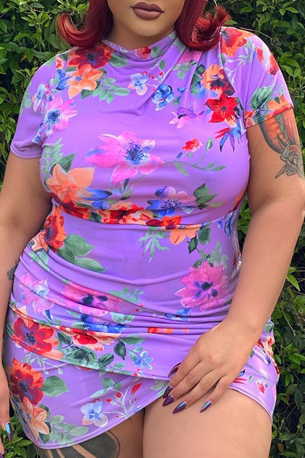 

Lovely Casual Print Multicolor Mini Plus Size Dress, Multi
