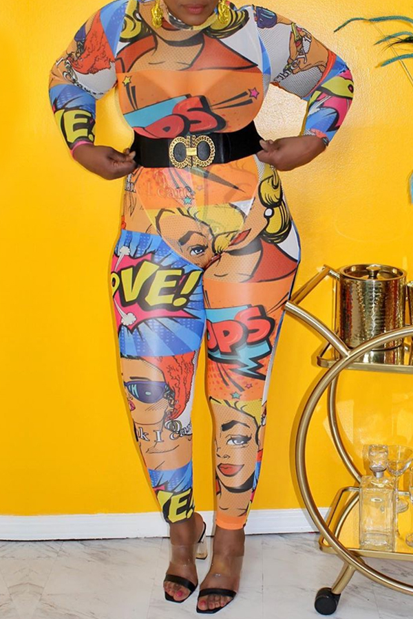 

Lovely Stylish Print Multicolor Plus Size One-piece Jumpsuit, Multi