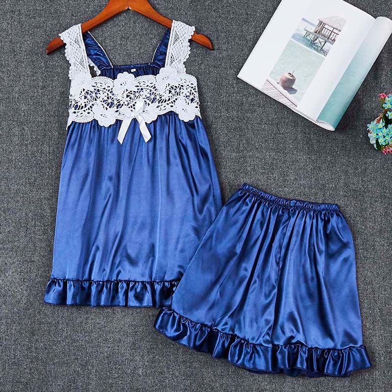 

Lovely Sexy Lace Hem Blue Sleepwear