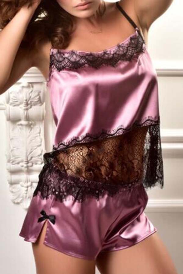 

Lovely Sexy Lace Hem Purple Sleepwear