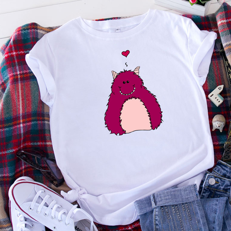 

Lovely Casual O Neck Cartoon Print White Plus Size T-shirt
