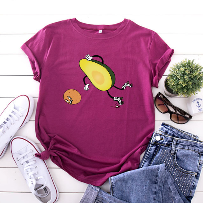 

Lovely Casual O Neck Cartoon Print Wine Red Plus Size T-shirt