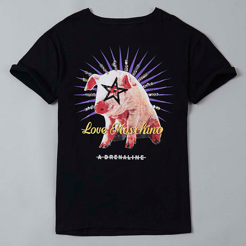 

Lovely Ccasual O Neck Print Black T-shirt
