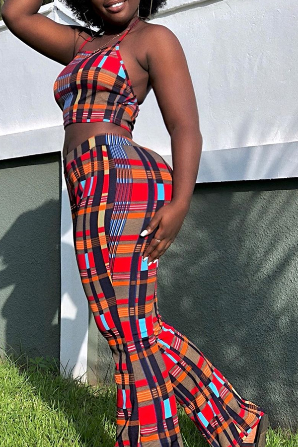 

Lovely Trendy Grid Print Multicolor Two-piece Pants Set, Multi