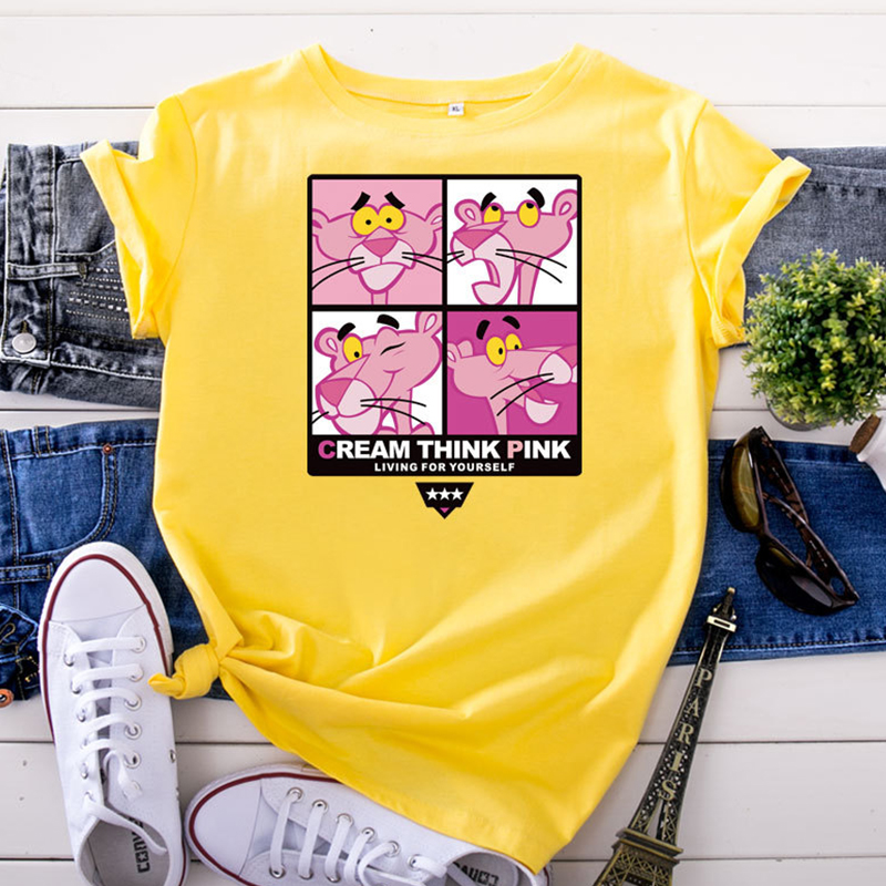 

Lovely Casual O Neck Cartoon Print Yellow Plus Size T-shirt