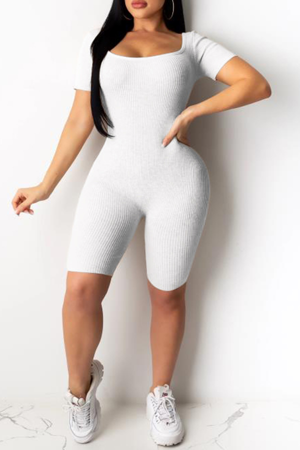 

Lovely Casual Basic Skinny White One-piece Romper