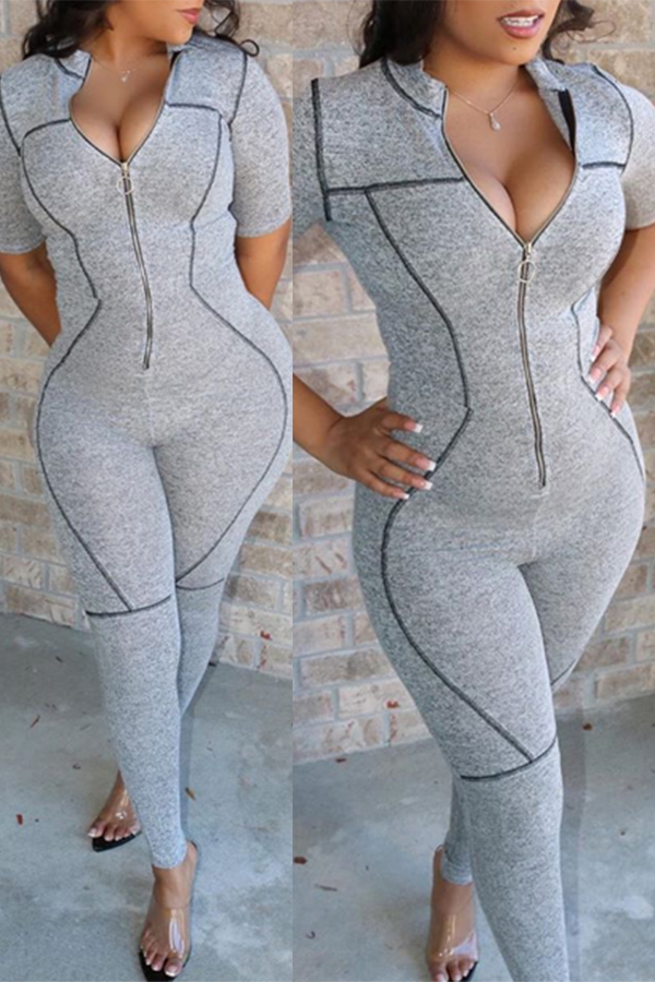 

Lovely Trendy Zipper Design Grey One-piece Jumpsuit