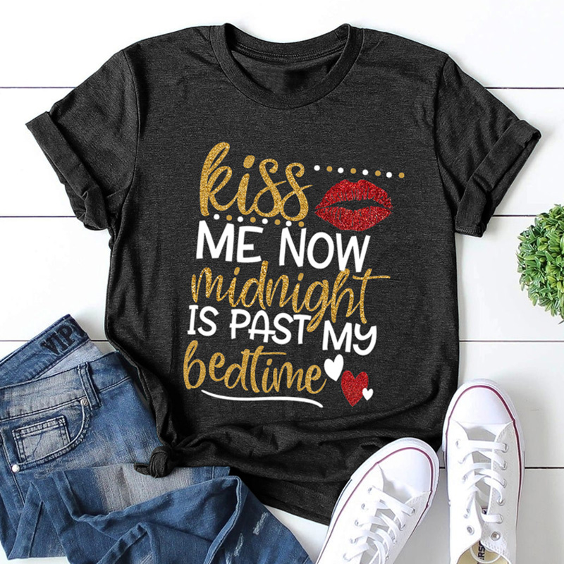 

Lovely Leisure O Neck Letter Print Black Plus Size T-shirt