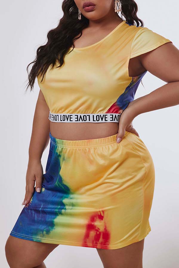 Lovely Trendy Print Multicolor Plus Size Two-piece Skirt Set