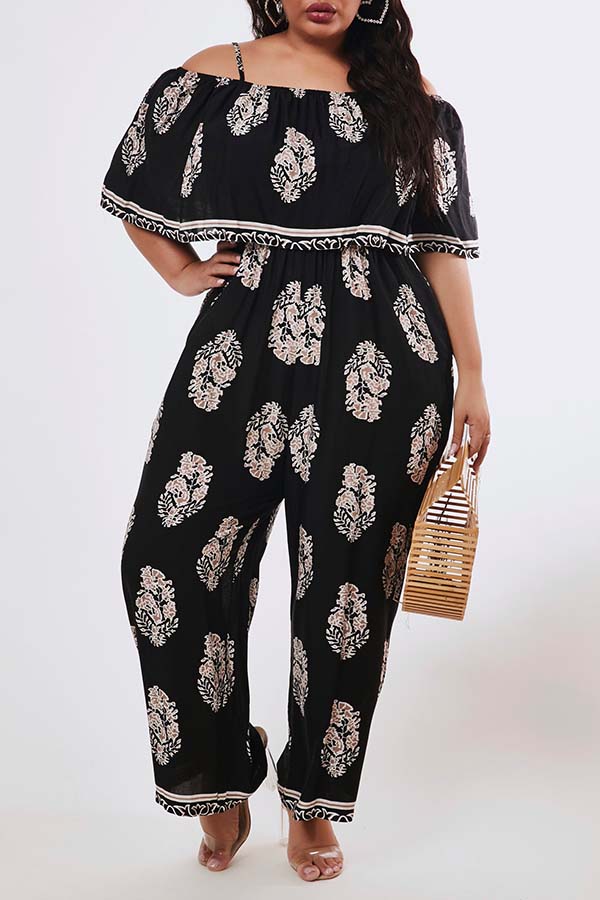 

Lovely Casual Print Black Plus Size One-piece Jumpsuit