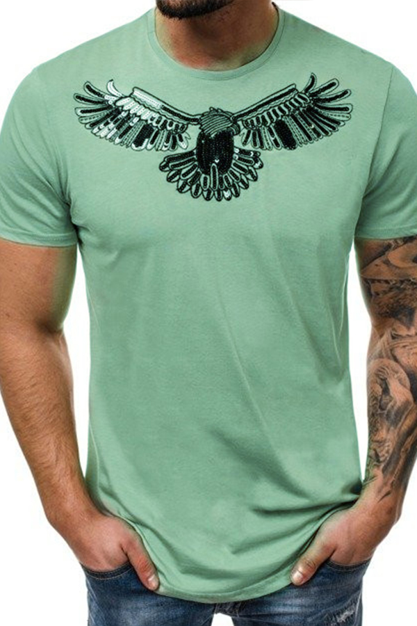 

Lovely Casual O Neck Print Olive T-shirt
