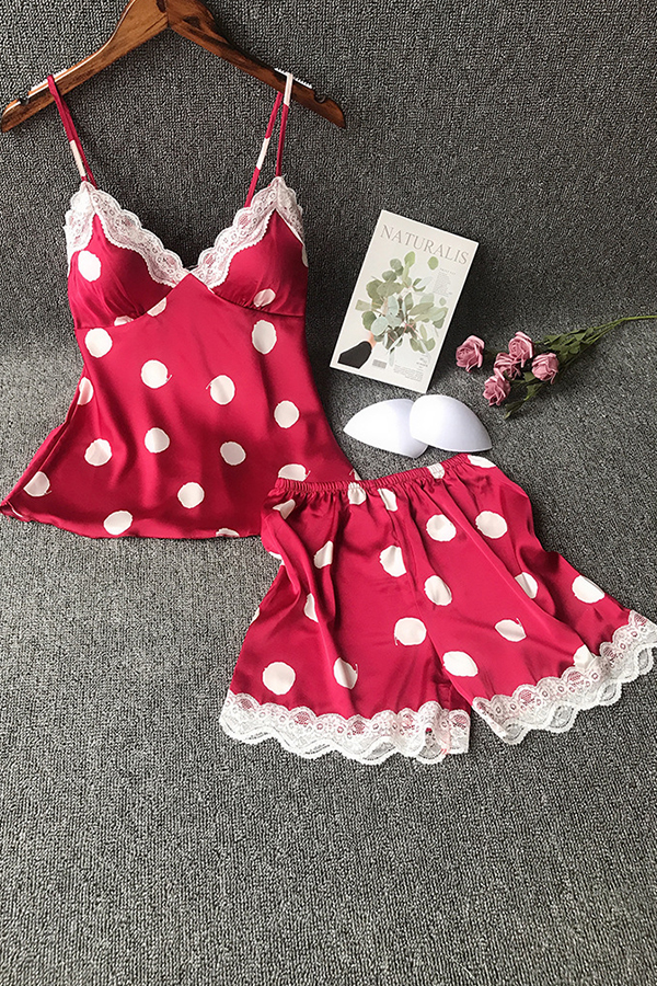 

Lovely Sexy Lace Hem Wine Red Sleepwear