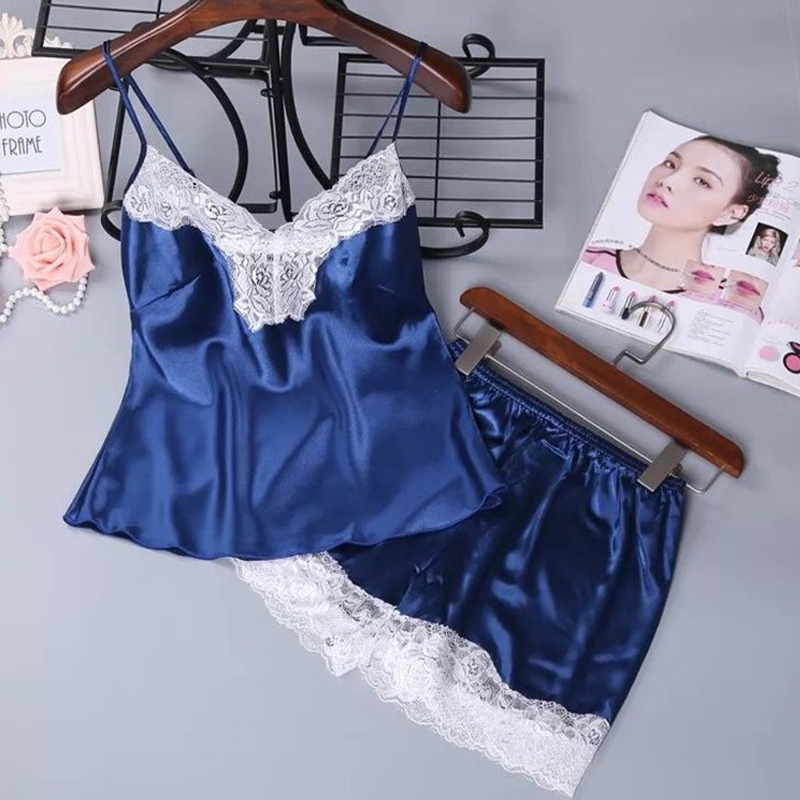 

Lovely Sexy Lace Hem Blue Sleepwear