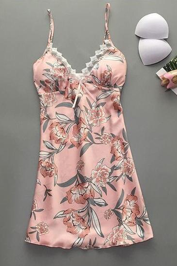 

Lovely Stylish Print Pink Sleepwear