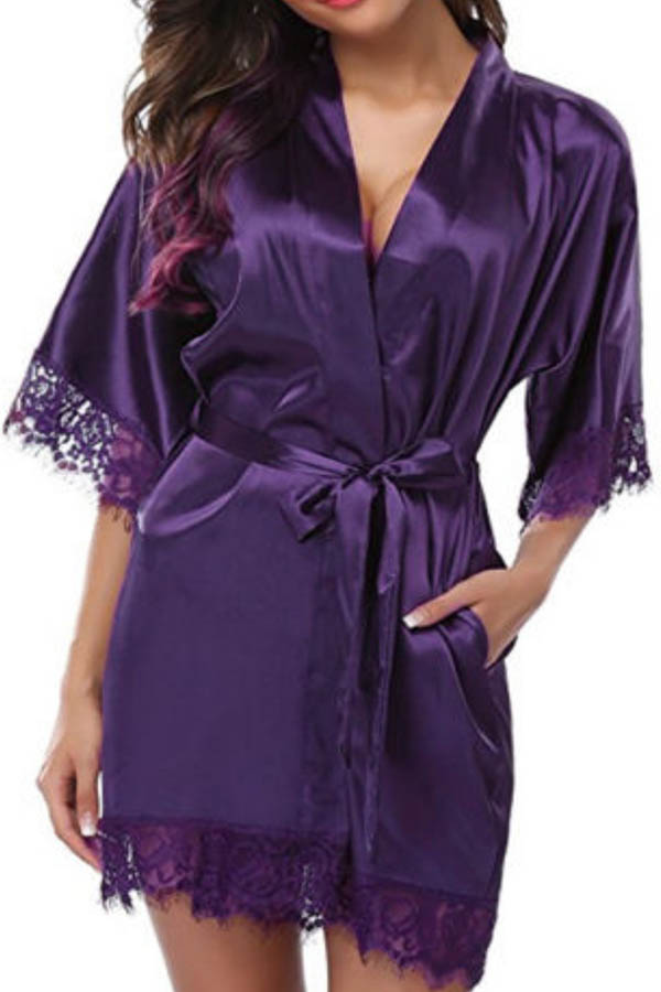 

Lovely Leisure Lace Patchwork Purple Sleepwear