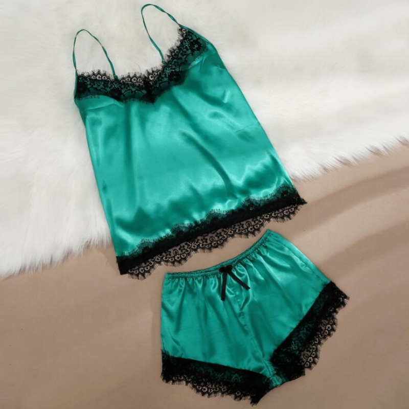 

Lovely Sexy Lace Hem Green Sleepwear