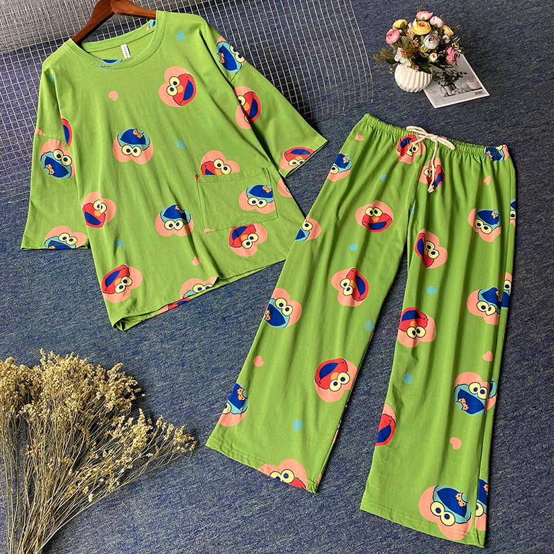 

Lovely Leisure Cartoon Print Green Sleepwear