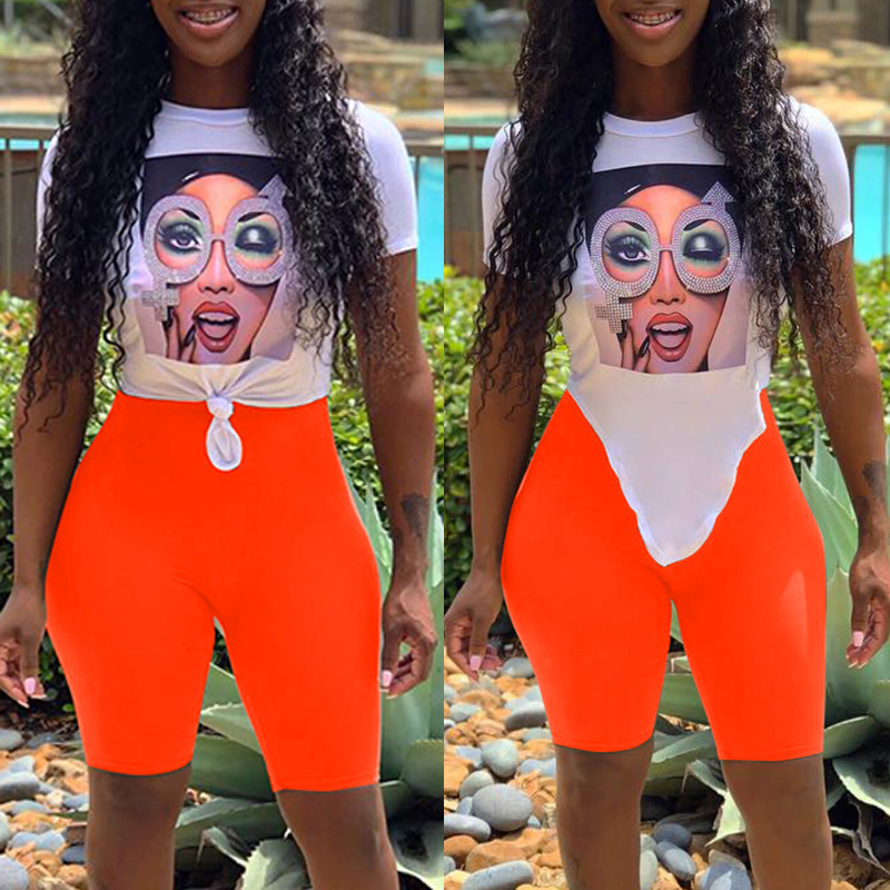 

Lovely Casual Cartoon Print Croci Two-piece Shorts Set