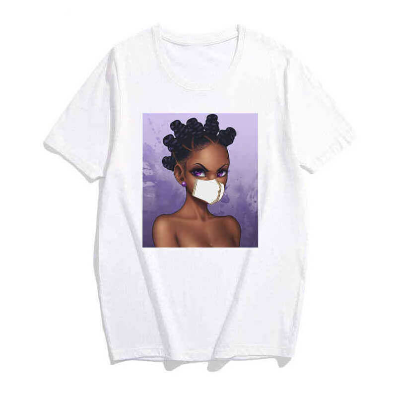 

LW Leisure O Neck Cartoon Print White T-shirt