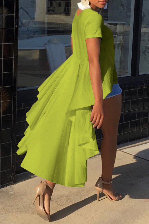 

Lovely Trendy Flounce Design Asymmetrical Green Blouse