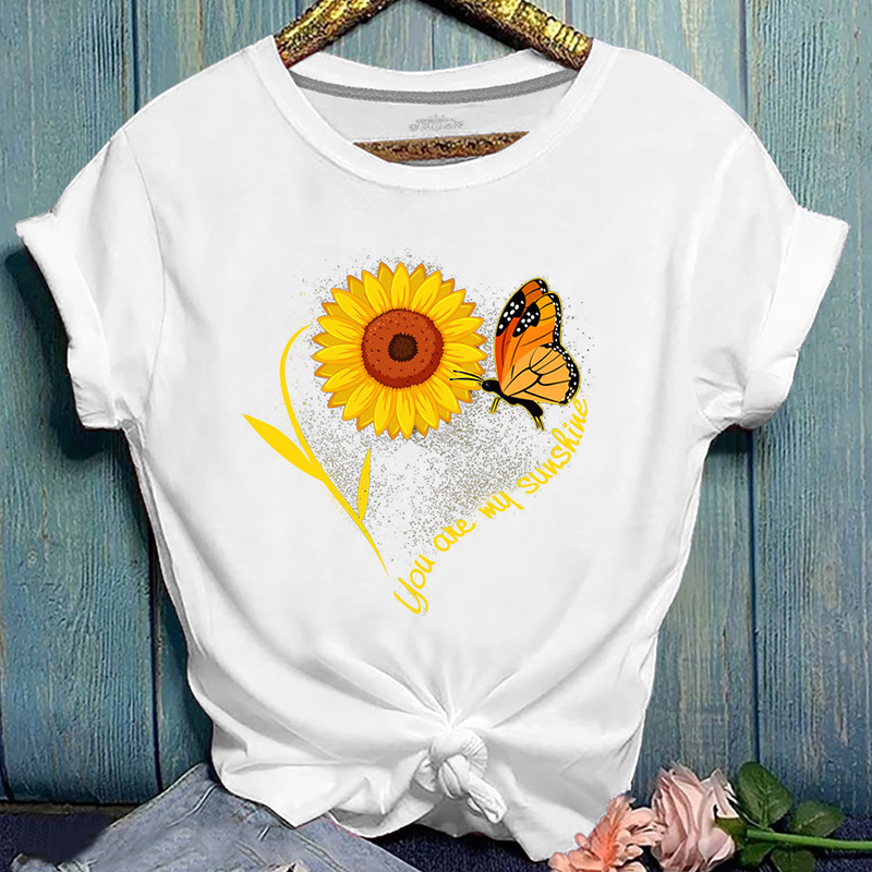 

Lovely Leisure O Neck Plants Print White T-shirt