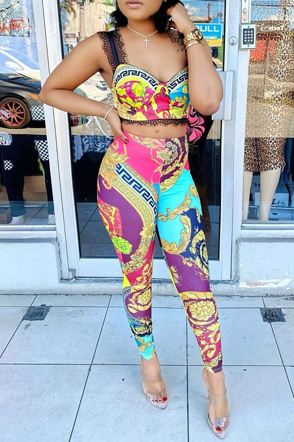 

Lovely Trendy Print Multicolor Two-piece Pants Set, Multi