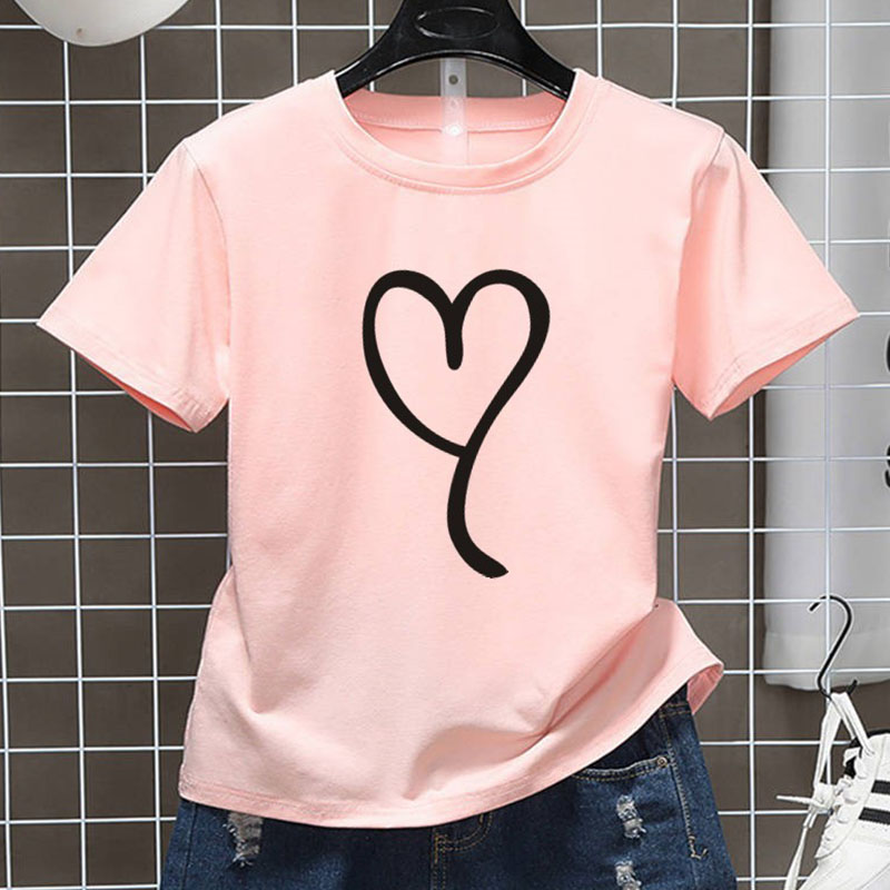 

Lovely Casual O Neck Heart Pink Plus Size T-shirt