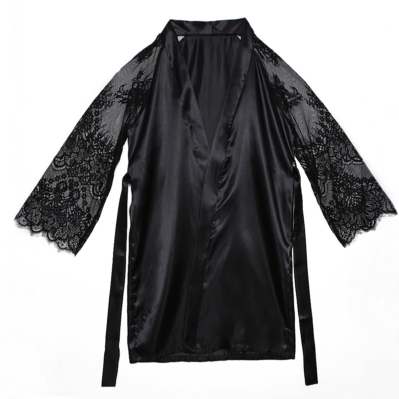 

Lovely Trendy Lace Patchwork Black Sleepwear