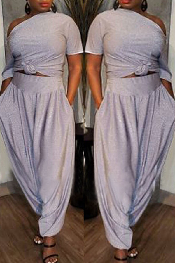 

Lovely Casual Loose Grey Two-piece Pants Set